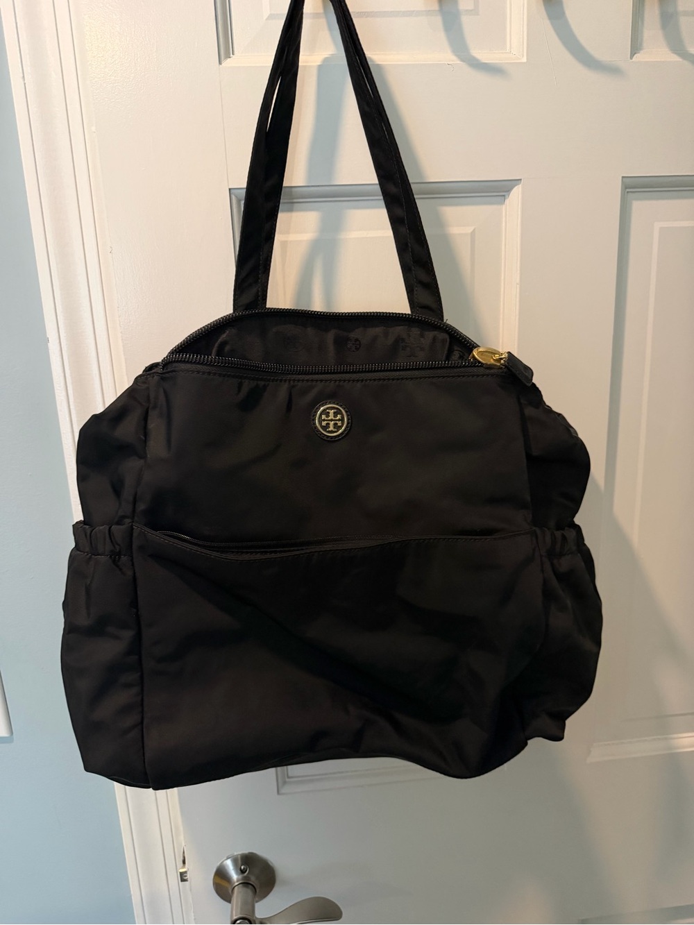 Tory Burch Black Nylon Tote with Gold Logo